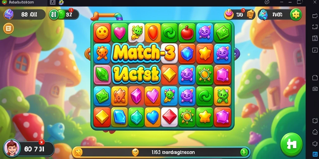 Gameplay Match-3 yang seru dengan warna-warna cerah.