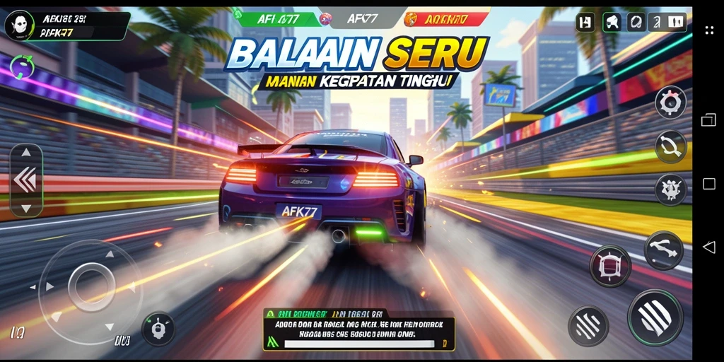 Tampilan gameplay <strong>AFK77</strong> yang mendebarkan dengan balapan yang intens.