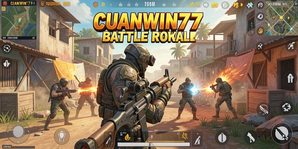 Screenshot CUANWIN77 menampilkan aksi intens dalam pertempuran Battle Royale.