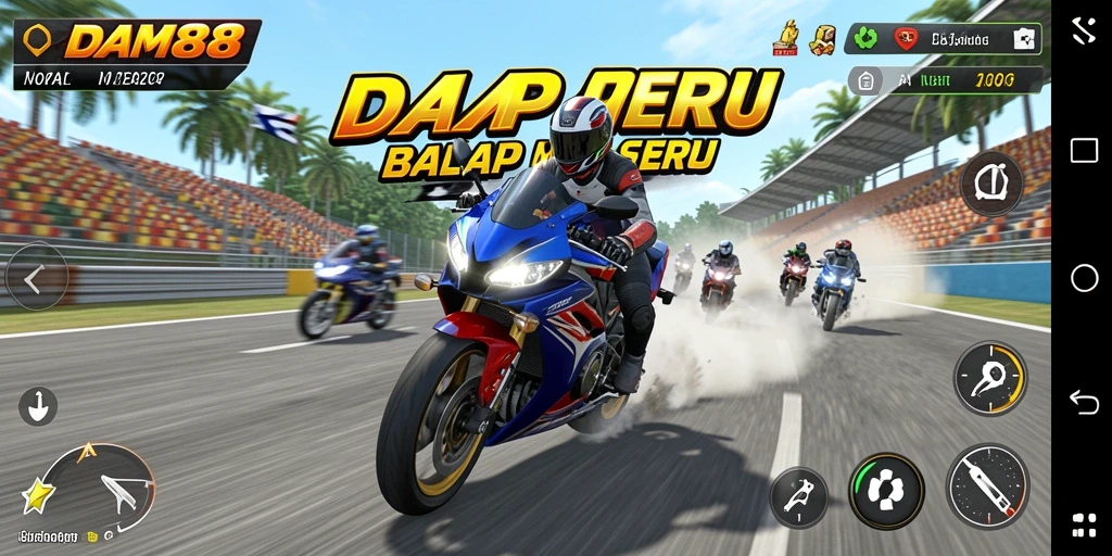 Screenshot gameplay DAM88 menampilkan aksi balap motor yang dinamis dan mendebarkan.