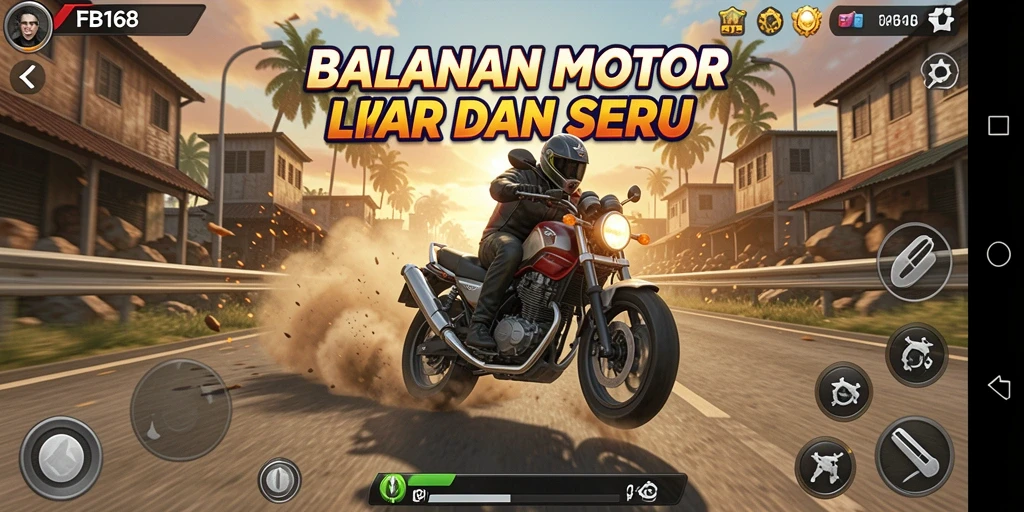 Tampilan gameplay FB168 dengan balapan motor yang seru dan mendebarkan.