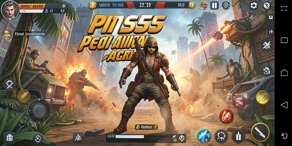 Screenshot permainan menunjukkan aksi pertempuran dinamis dalam <strong>INS55</strong>.