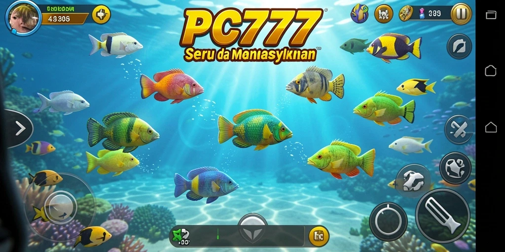 Tampilan gameplay PC777 dengan aksi menembak ikan yang seru.