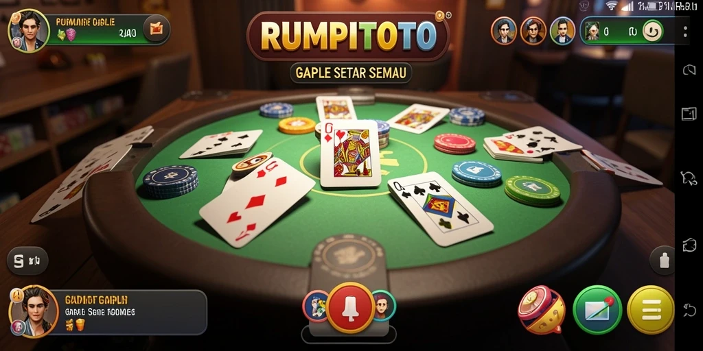 Screenshot gameplay RUMPITOTO yang menampilkan permainan gaple seru.